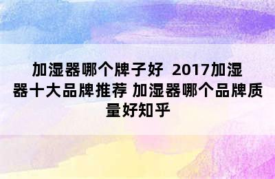 加湿器哪个牌子好  2017加湿器十大品牌推荐 加湿器哪个品牌质量好知乎